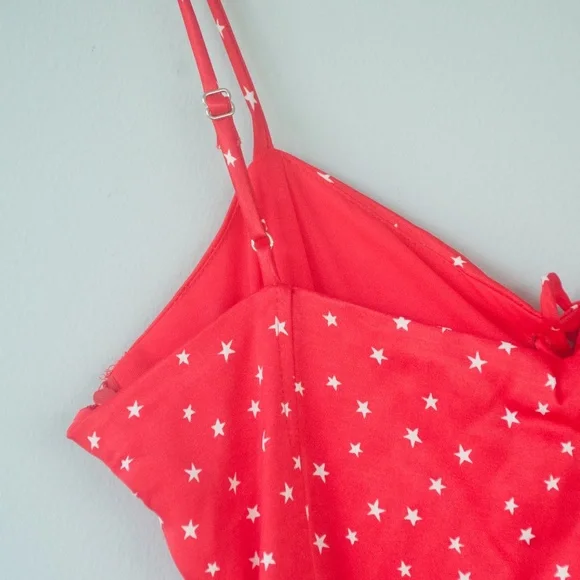 NWT Zara Red & White Star Print Satin Lace Up Bodysuit - Picture 13 of 13